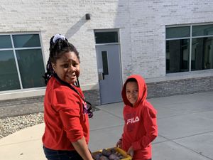 Students working to create a new rock garden